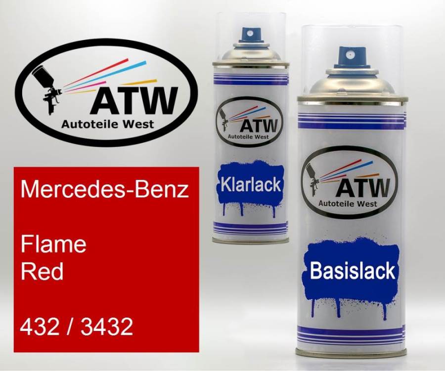 Mercedes-Benz, Flame Red, 432 / 3432: 400ml Sprühdose + 400ml Klarlack - Set, von ATW Autoteile West.